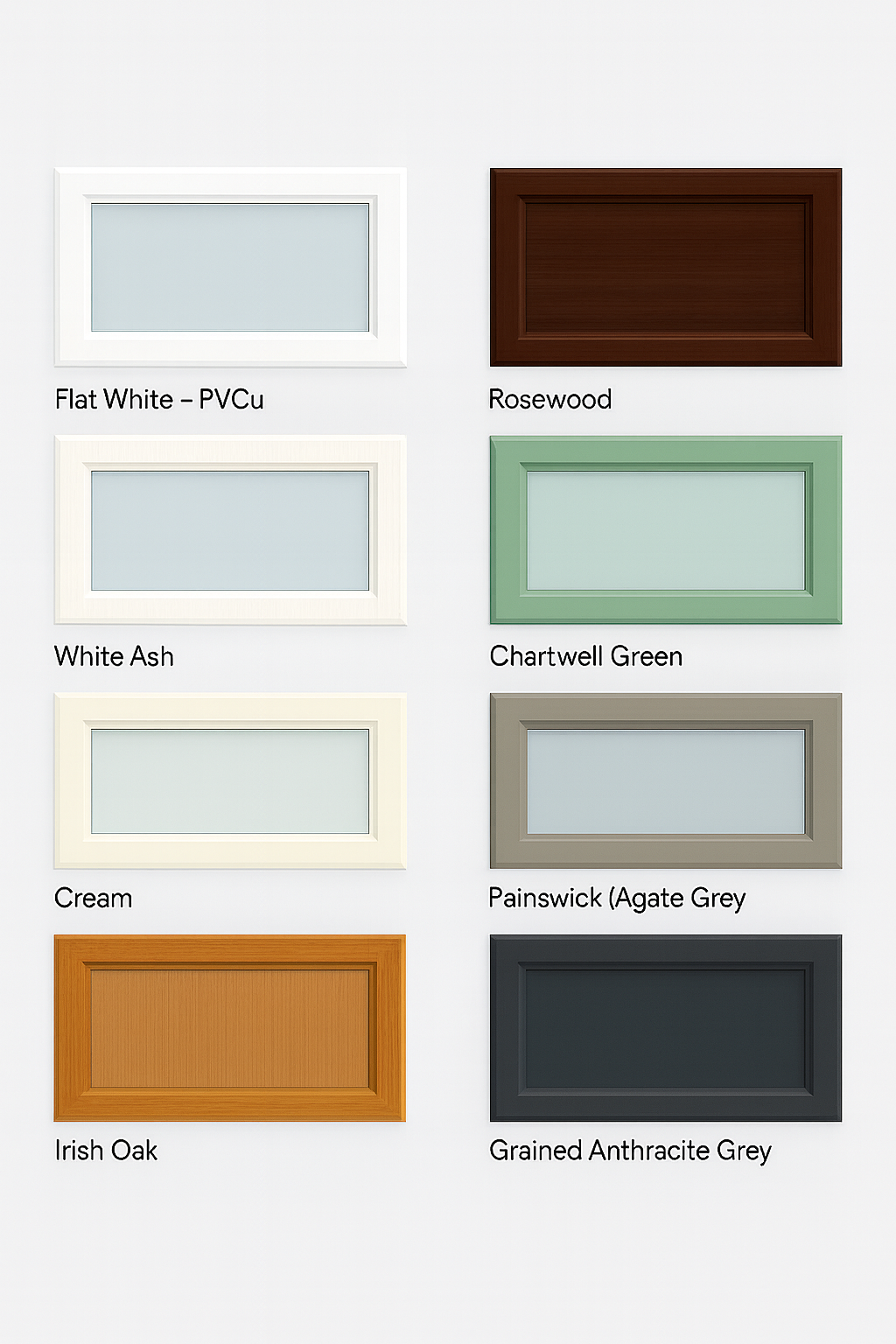 Range of coloured and woodgrain uPVC frame profiles