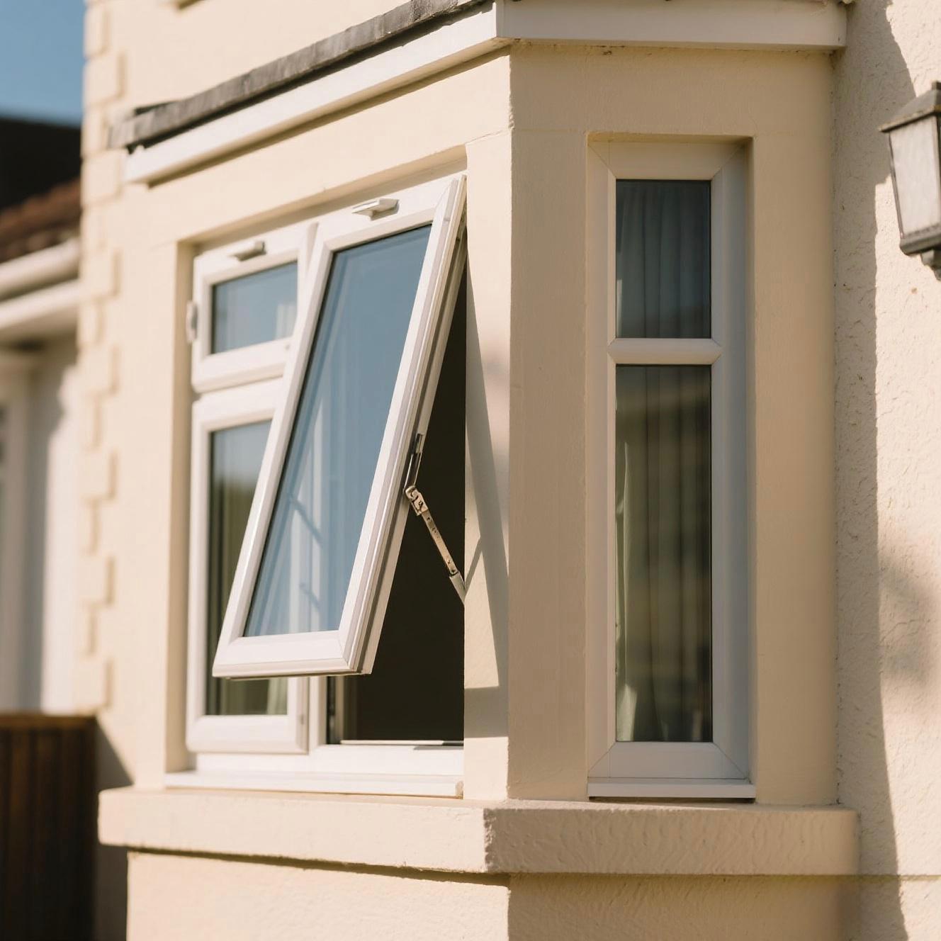 Tilt and turn uPVC window tilted inwards for secure night ventilation